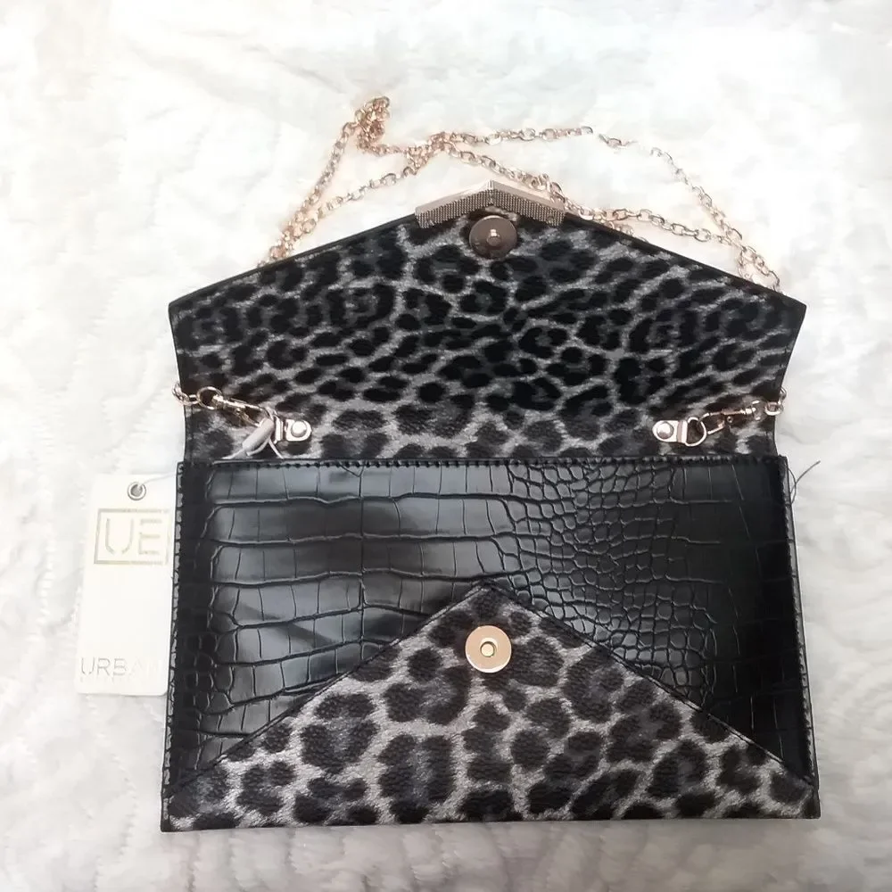 Urban Expressions Crossbody Clutch Convertible Leopard Snake Print Chain New OOS